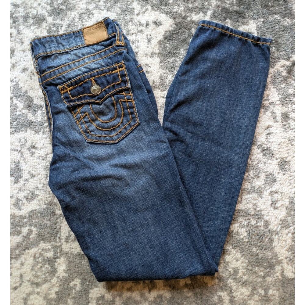 True Religion Geno Super T Jeans Youth 16 Kids Flap Pocket Thick Stitch - 28x29